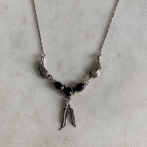 Native American Silver & Onyx Feather Necklace